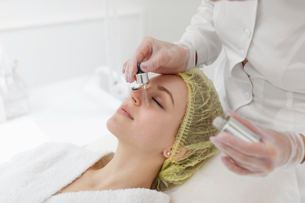 Exosome serum applied after microneedling at Valoura Med Spa in Savoy, IL